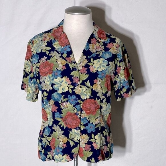 Vintage Tops - Vintage Braemar Floral Button Up Blouse L